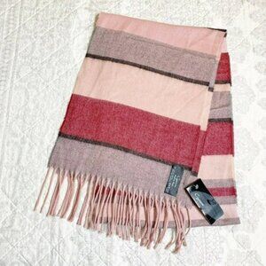 NWT Cejon Pink Striped Print Fringe Scarf Acrylic
